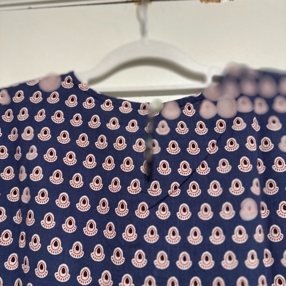 Womens S/M Cotton Boxy Lightweight blue/ red Repeat Oval Abstract Pattern Blouse - Picture 12 of 15